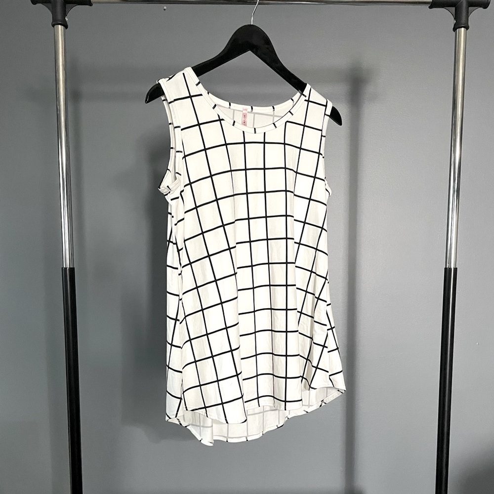 Off White & Black Windowpane Tank
